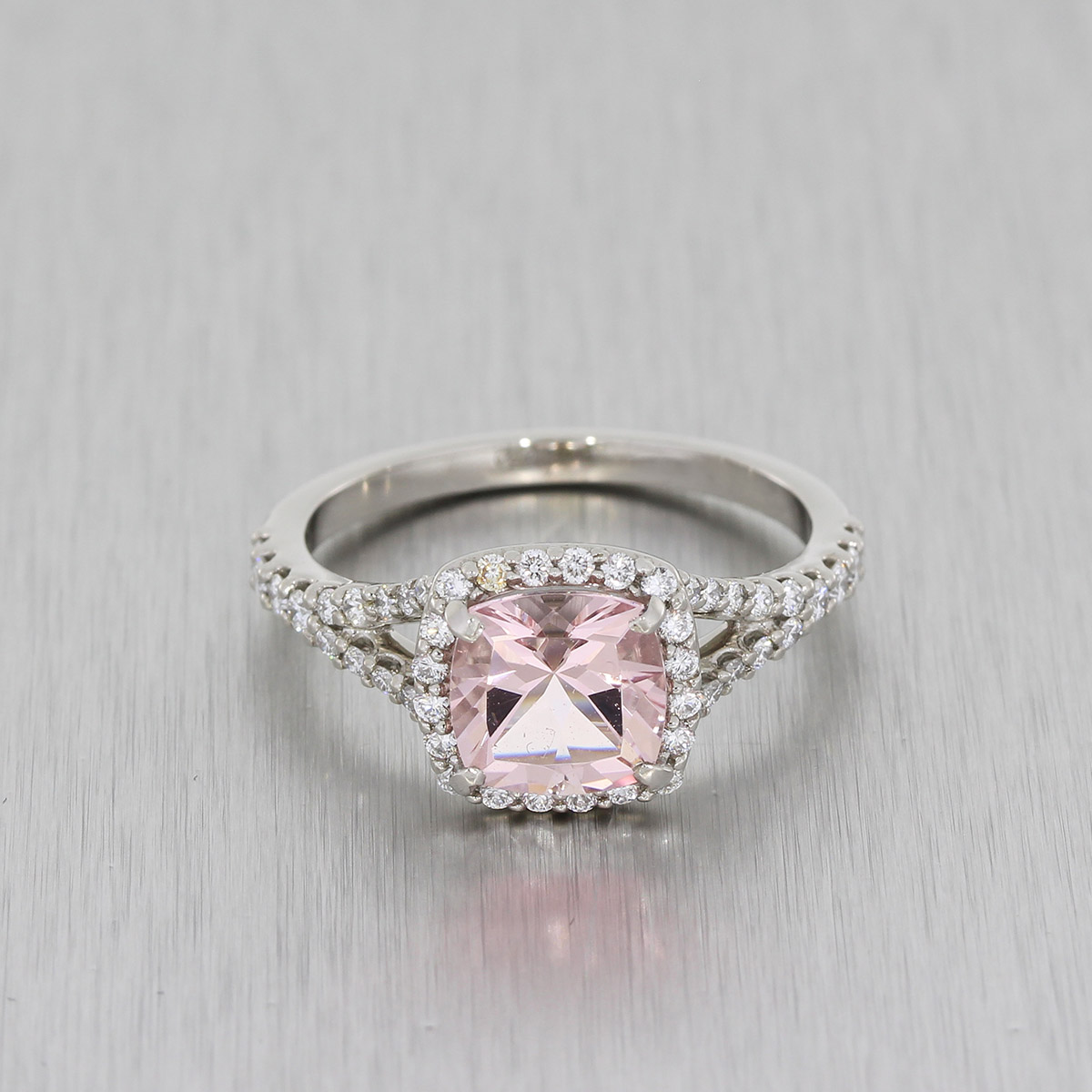 Pink cushion deals cut engagement rings